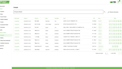 Painel de gestão de cotações do Portal do Distribuidor
